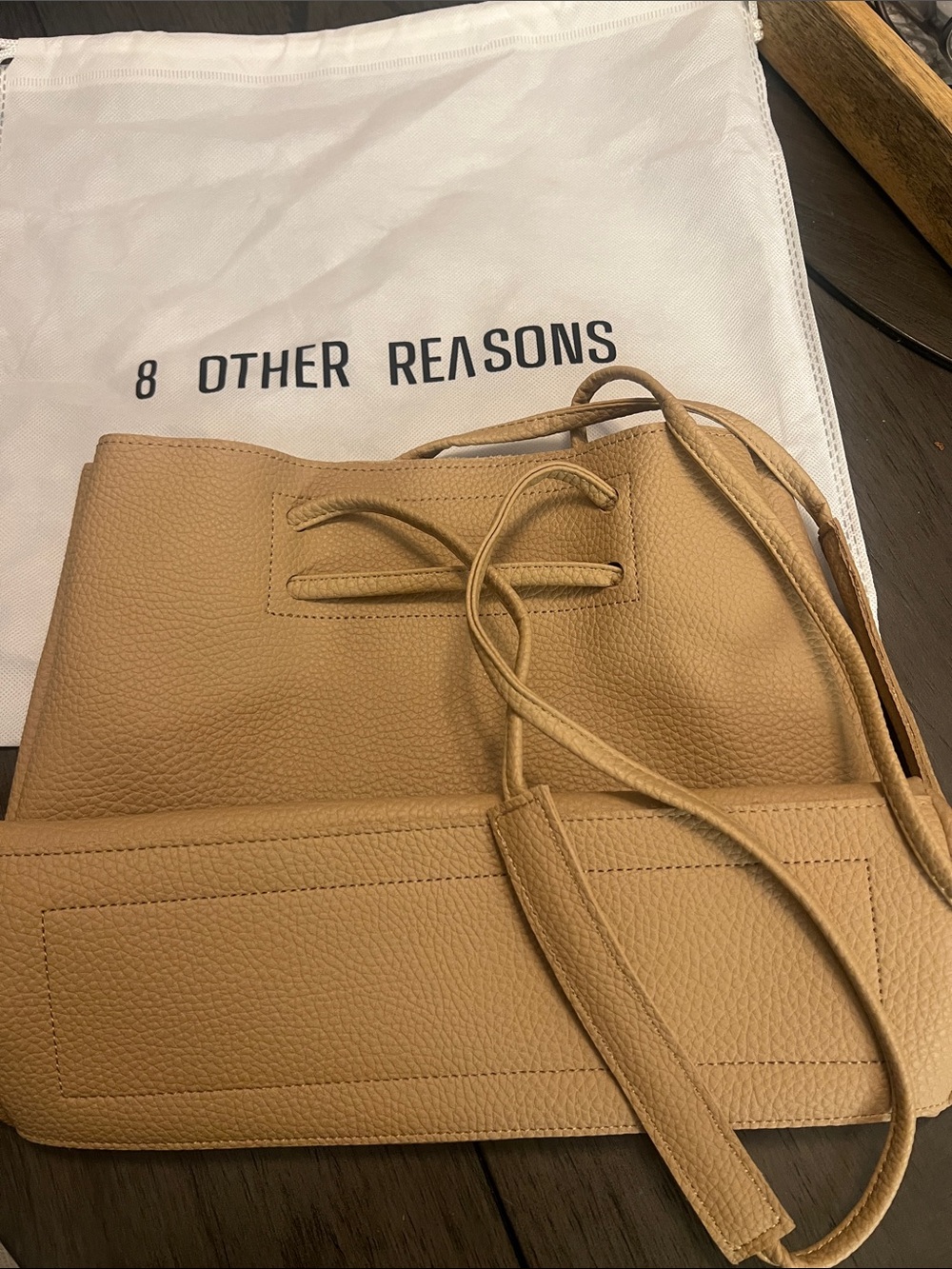 8 Other Reasons Camel/Tan Pebbled Leather Drawstring Shoulder Bag